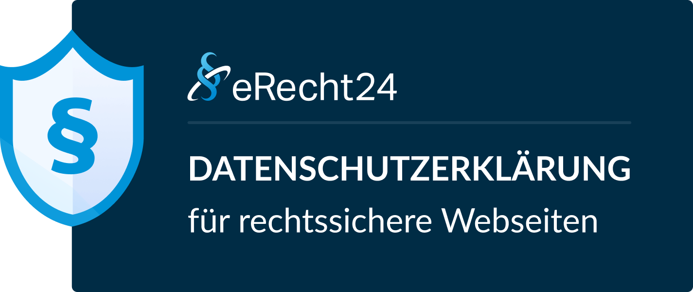 Datenschutz Siegel Dark Horizontal Large Disclaimer für rechtssichere Webseiten eRecht24